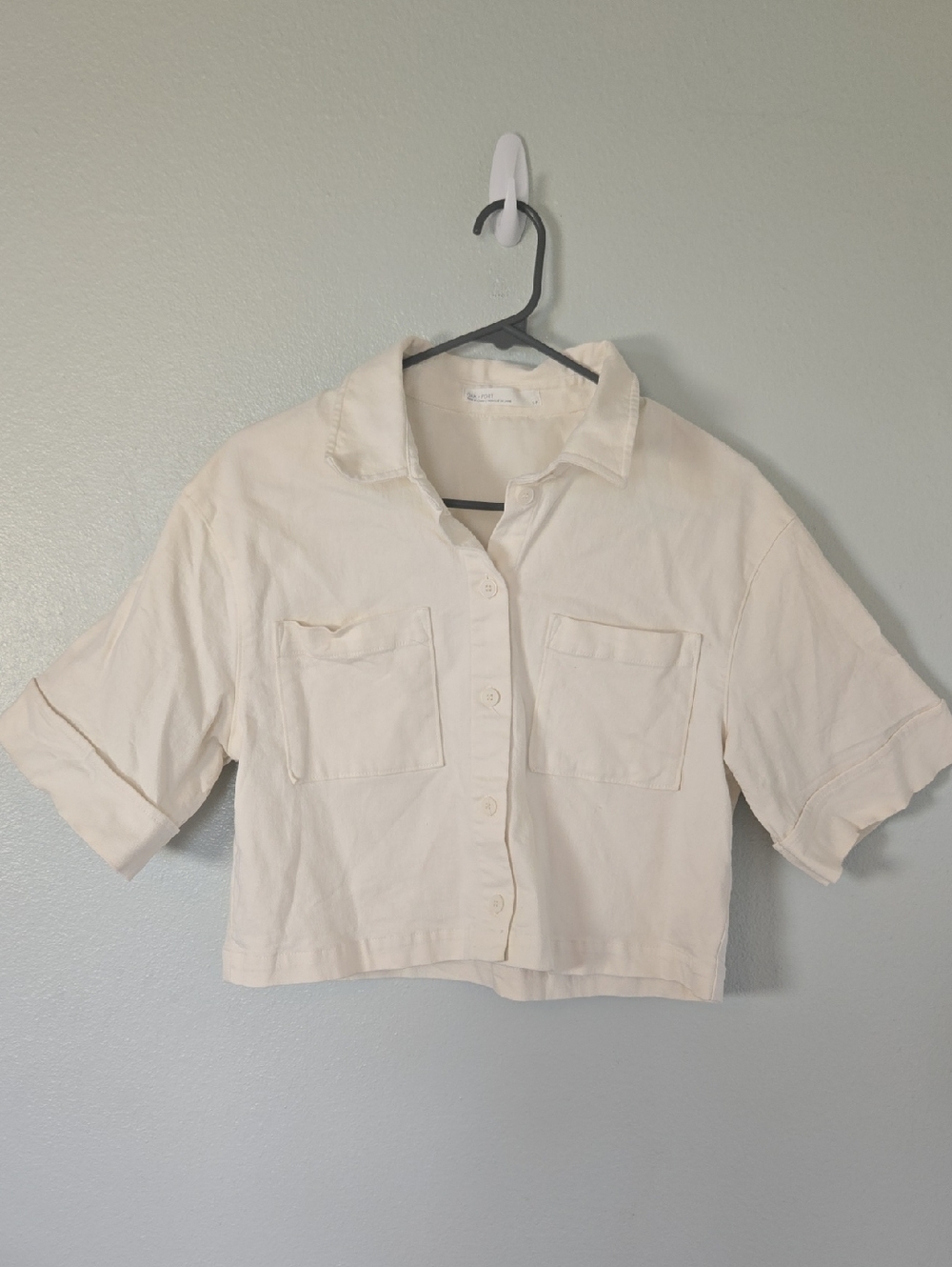 Oak & Fort | Off White Cropped Button Up Denim Jacket Size Small